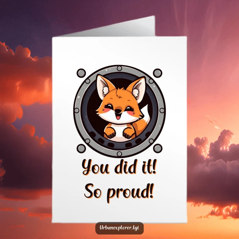Funny Free Printable Congratulations Card: Mischievous fox grinning from a sewer grate, celebrating your success with a cheeky vibe.