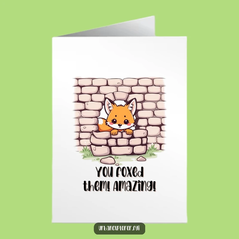 Free Printable Kawaii Fox Congrats Card: Peeking with Joy, Humorous Downloadable Surprise