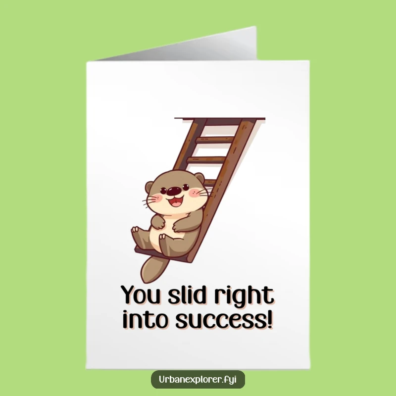 Free Printable Otter Fire Escape Congrats Card: Funny Downloadable Gift for Thrilling Success
