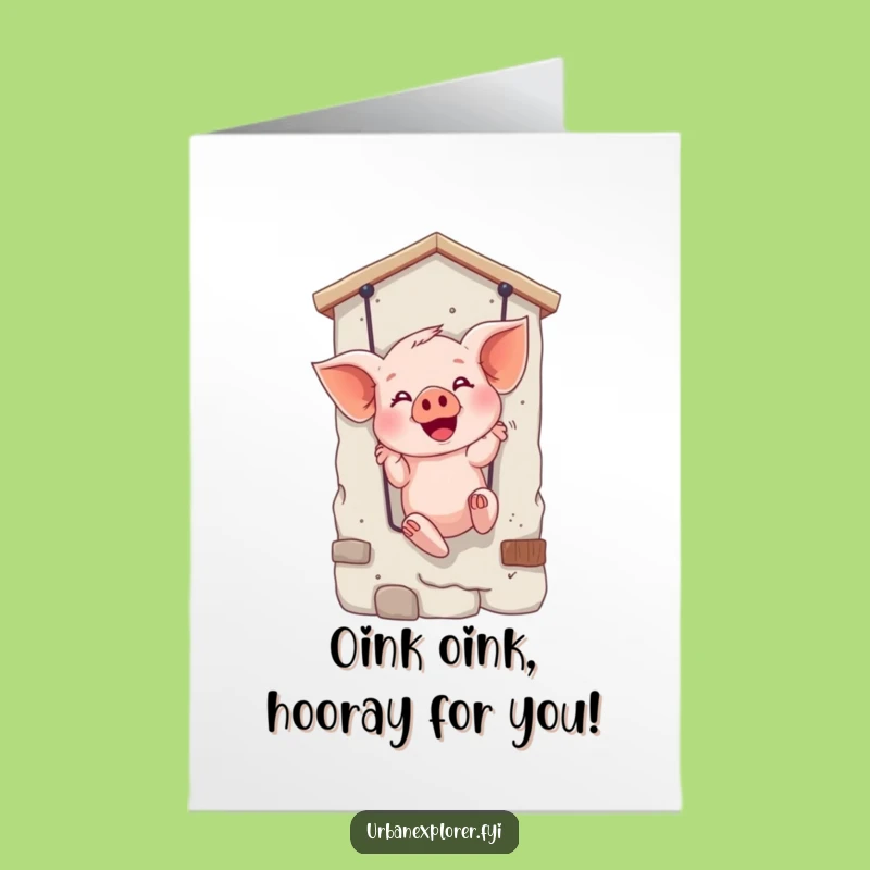 Free Printable Piglet Rappelling Congratulations Card - Funny Animal Printable Downloadable Gift