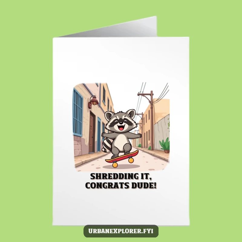 Free Printable Congrats Card Kawaii Raccoon Skater Downloadable Gift