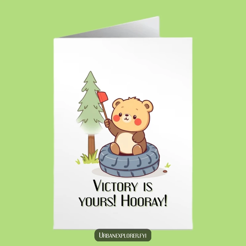 Free Printable Congrats Card: Bear Cub Victory Flag Downloadable Gift for Success