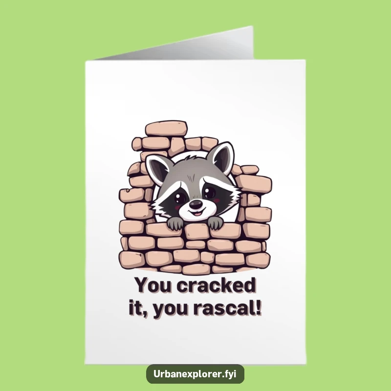 Free Printable Congrats Card: Raccoon Surprise, Easy Print at Home Gift