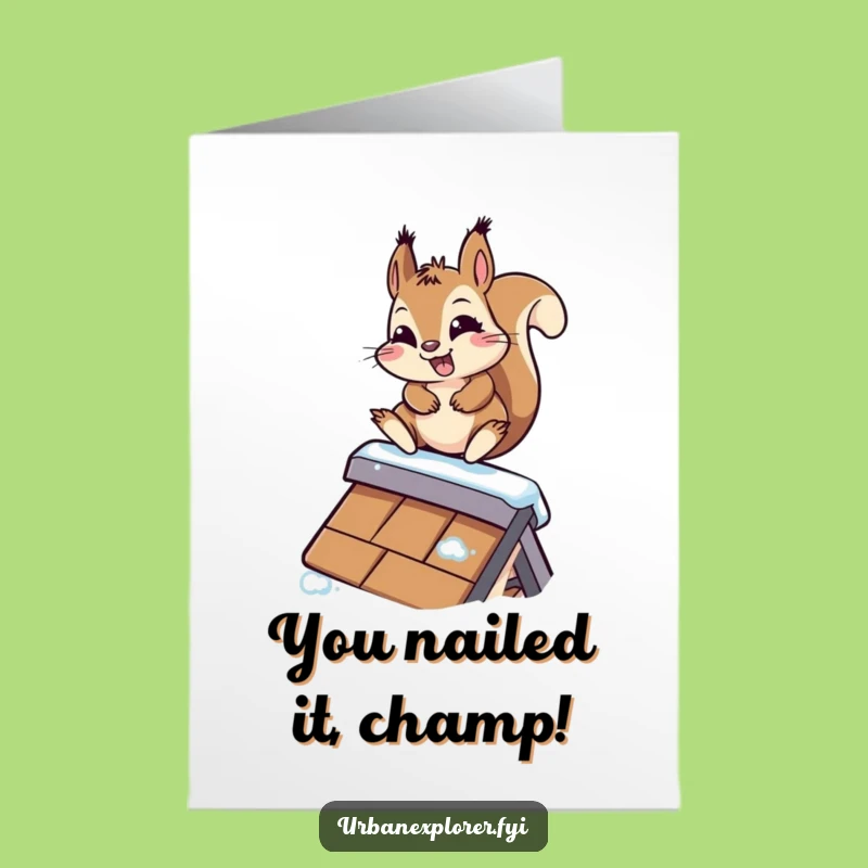 Free Printable Congrats Card: Kawaii Squirrel's Slippery Success - Downloadable Gift