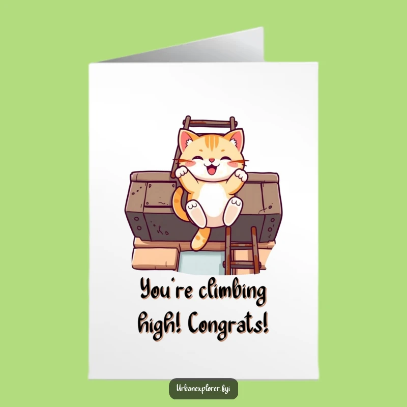 Free Printable Cat Congrats Card: Swinging Success, Humorous Downloadable Celebration