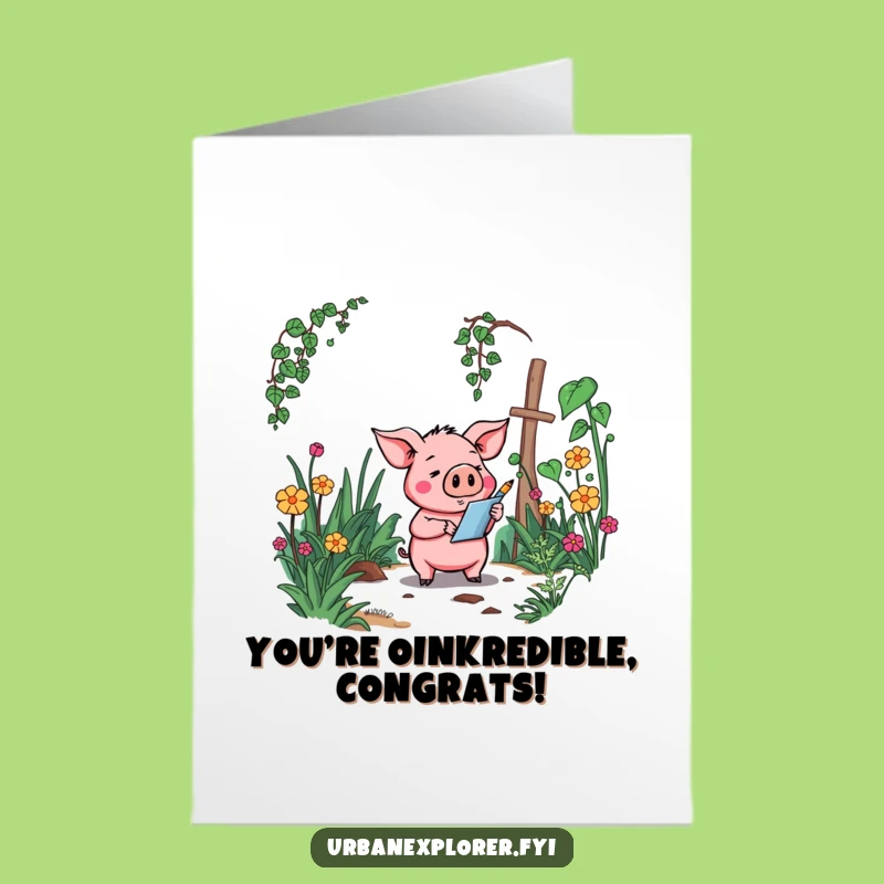 Free Printable Congrats Card: Pig's Garden Sketch - Funny Artistic Greeting