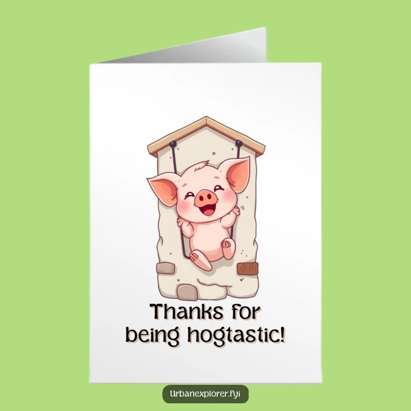 Free Printable Piglet Rappelling Thank You Card - Funny Animal Printable Downloadable Gift