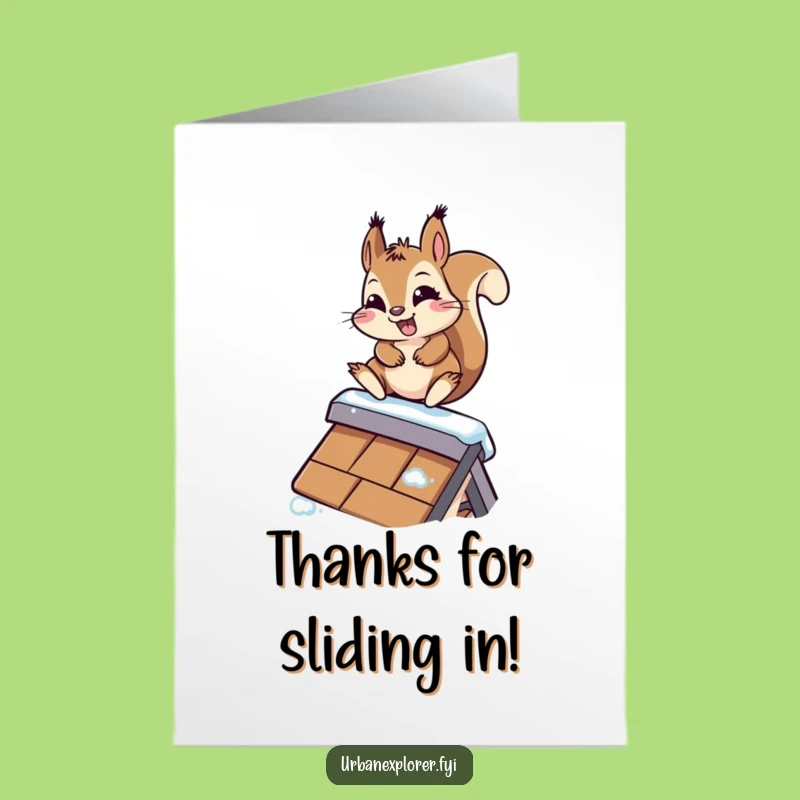 Free Printable Thank You Card: Grinning Squirrel's Rooftop Ride - Downloadable Gift