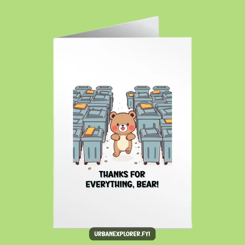 Humorous Free Printable Thank You Card: Bear's Dumpster Journey, Downloadable