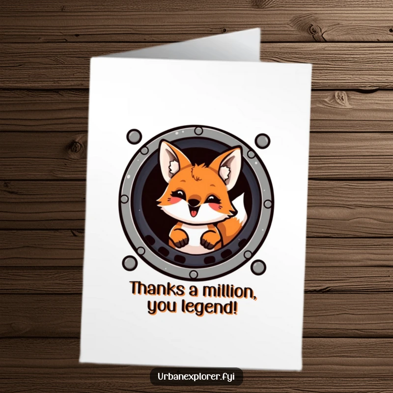Funny Free Printable Thank You Card: Mischievous fox peering from a sewer grate with a sly grin, perfect for thanking someone.