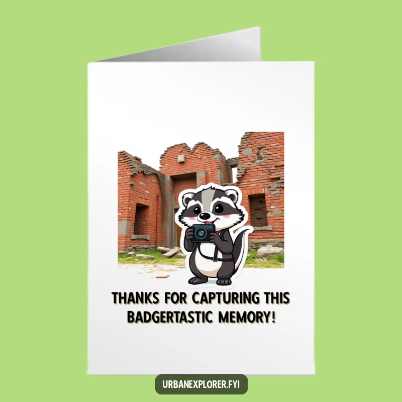 Free Printable Thank You Card: Badger's Photo Thanks, Brick Building Gratitude, Funny Downloadable