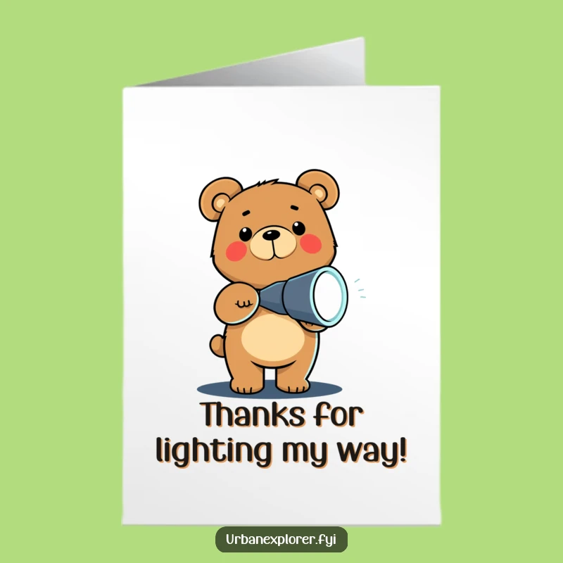 Free Printable Thank You Card: Chibi Bear with Flashlight, Express Thanks Humorously!