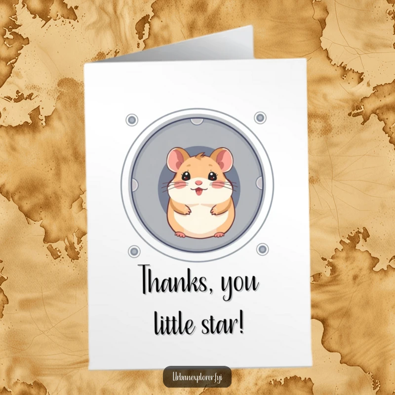 Funny Free Printable Thank You Card: A cheerful hamster peeks from a ventilation shaft with a grateful expression.