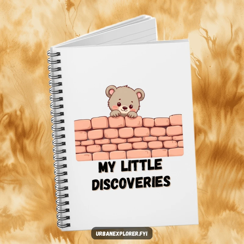 Funny Bear Cub Notebook: A tiny bear cub peeks over a brick wall, perfect for jotting down notes.