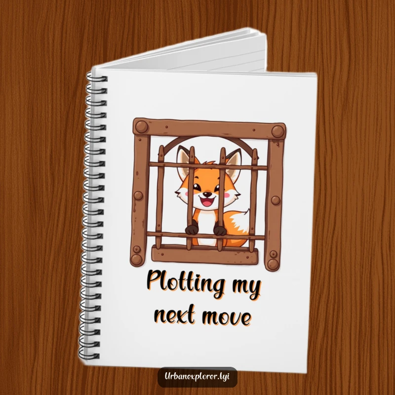 Funny Notebook: A brave fox peeks through a barred window, inspiring curiosity and note-taking.