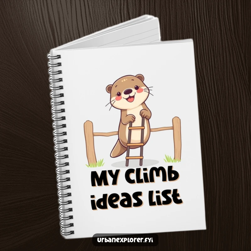 Funny otter character scaling a fence with a ladder on a notebook cover, inspiring hilarious thoughts and note-taking.