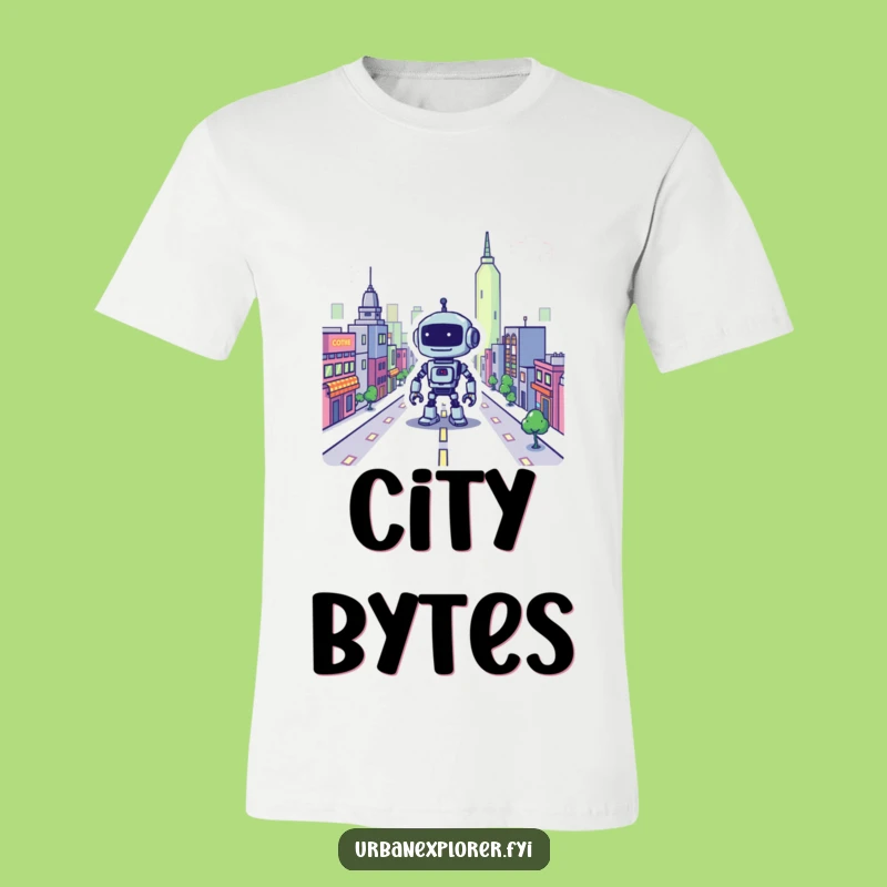 Funny Pixel Robot City T-Shirt: Vintage Cartoon Apparel for Gamers