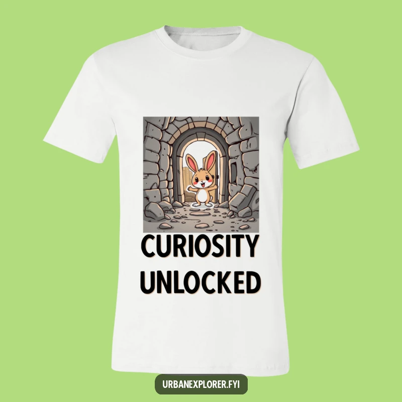 Funny Rabbit Explorer T-Shirt: Abandoned City Doorway Tee, a Humorous Gift