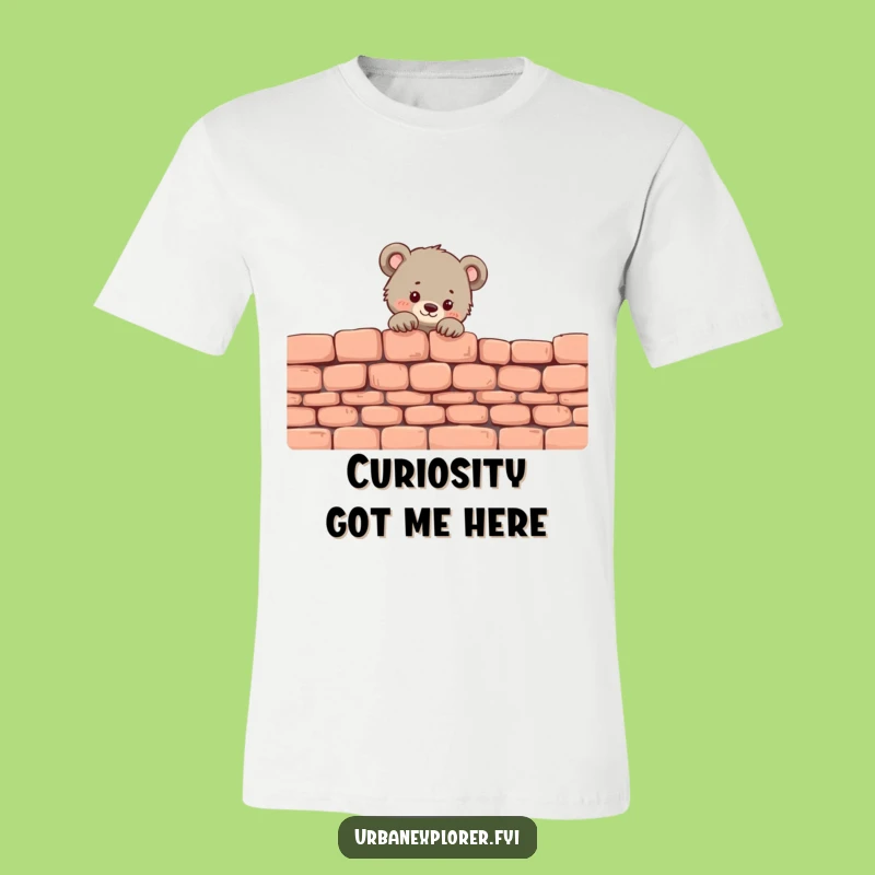 Funny Bear Cub Peeker T-Shirt: Tiny Cub Over Wall, Cute & Funny Gift Tee