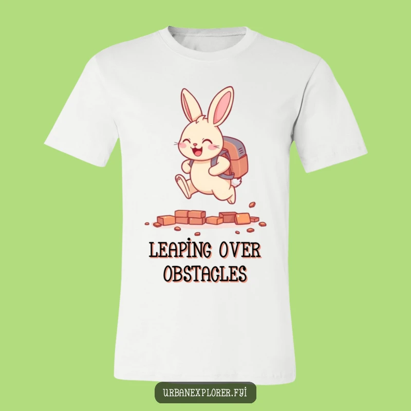 Funny Bunny Backpack T-Shirt: Leaping Over Bricks Tee!
