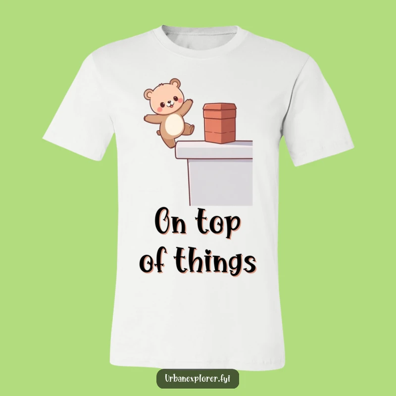 Funny Kawaii Bear T-Shirt: Dizzy Rooftop Balance Tee, Great Funny Gift