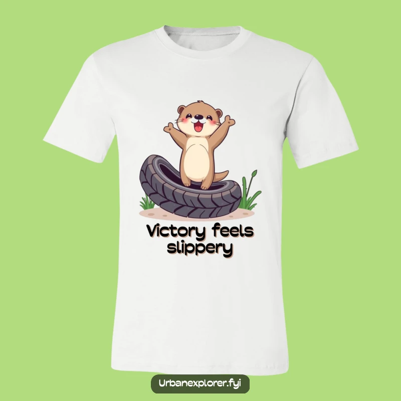 Funny Otter Tire Triumph T-Shirt: Wear Your Victory with This Hilarious Tee!