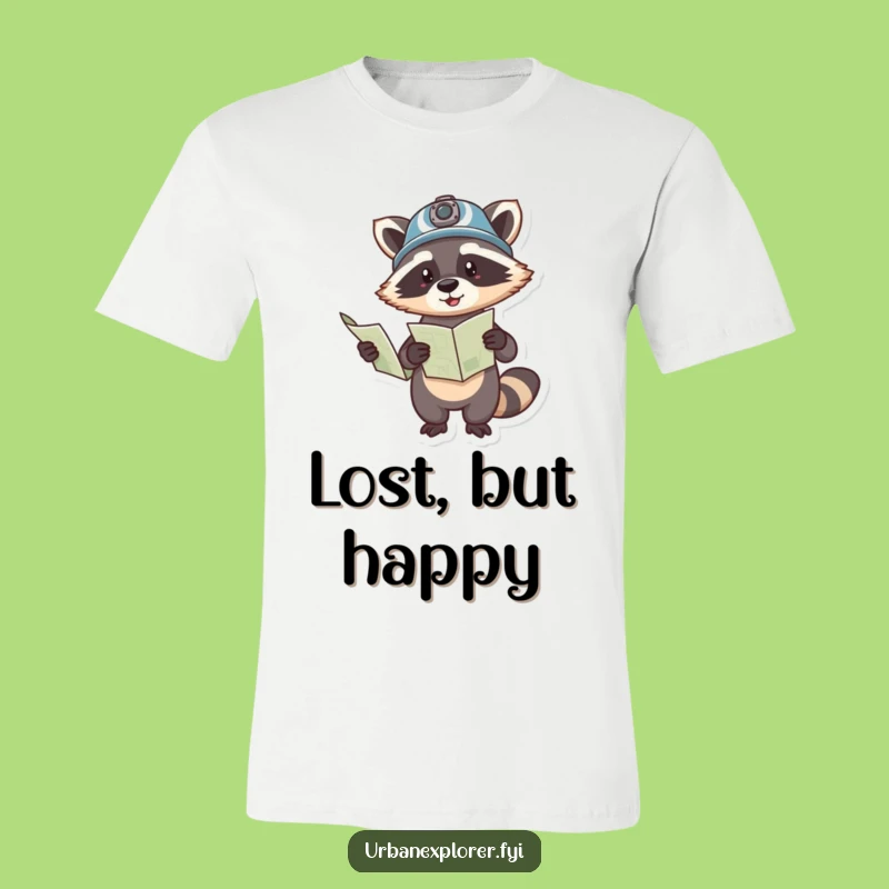 Funny Raccoon Adventure T-Shirt: A Helmeted Explorer's Funny Gift Tee