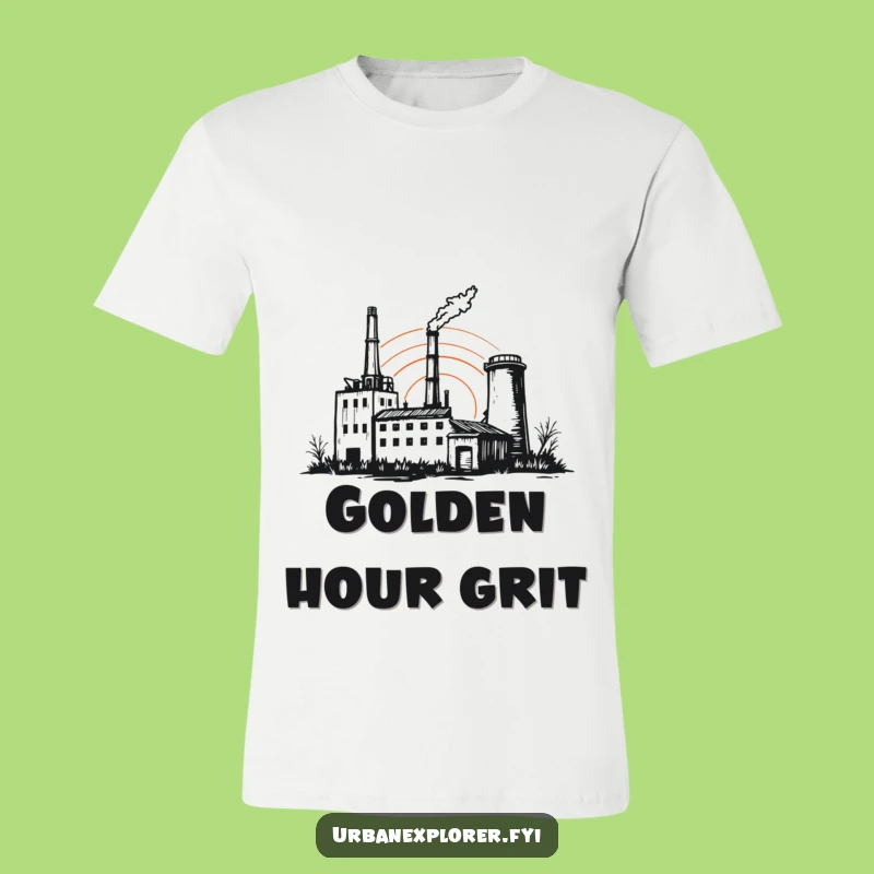 Funny Forgotten Factory Sunset T-Shirt: Artistic Cartoon Apparel for Urban Explorers