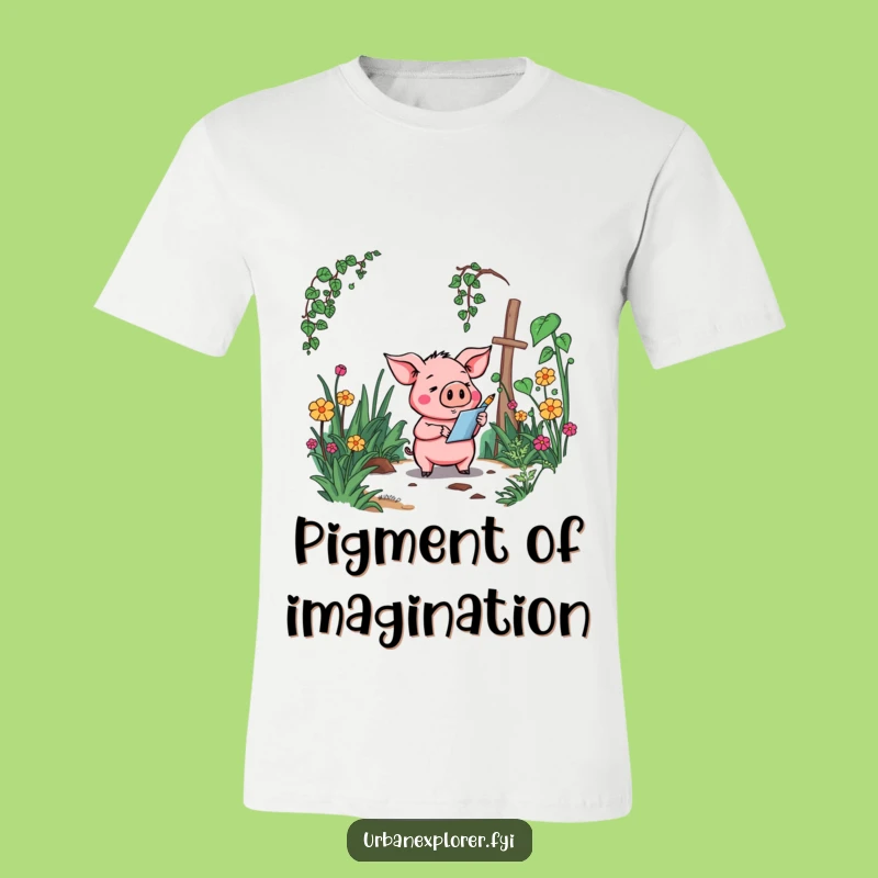 Funny Pig Gardener T-Shirt: Overgrown Garden Sketch Tee, a Quirky Gift