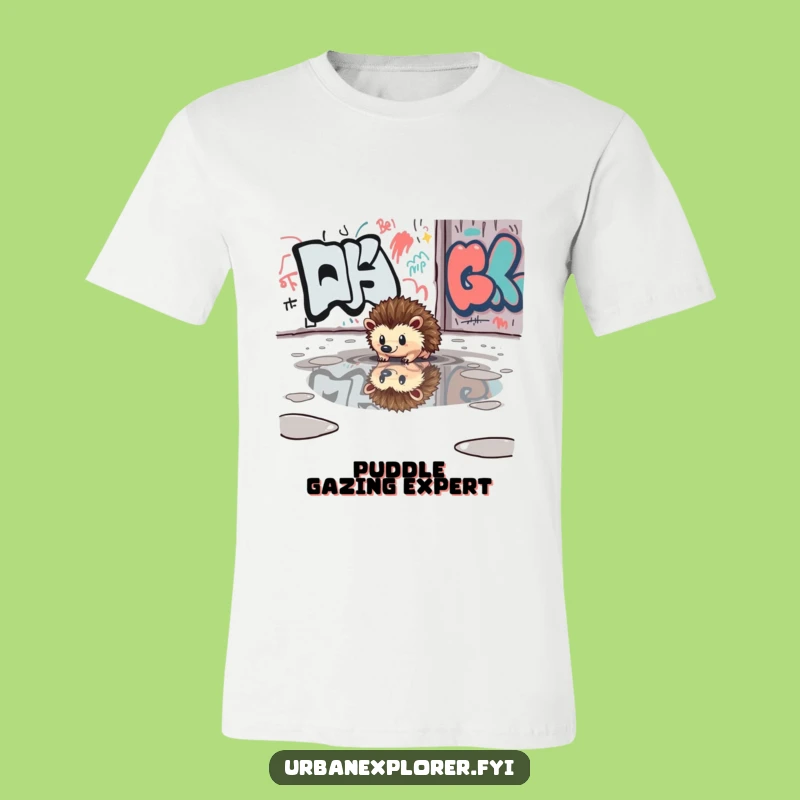 Funny Hedgehog Puddle T-Shirt - Urban Explorer, Unique Style, Great Funny Gift
