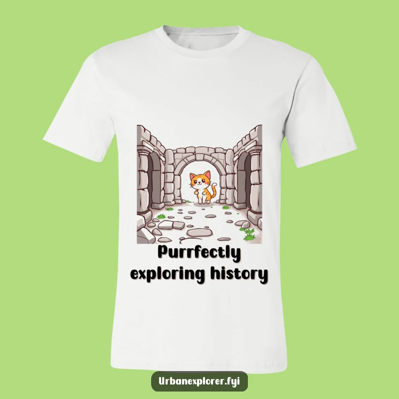 Funny Cat Explorer T-Shirt: Historical Ruins Tee, a Humorous Gift