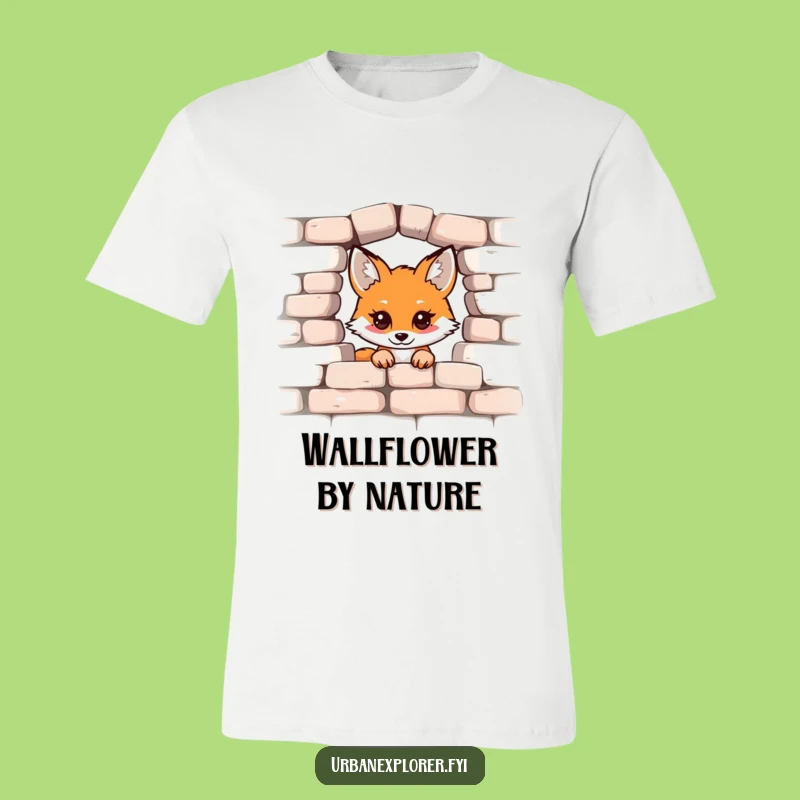Funny Kawaii Fox T-Shirt: Cute Peek-a-Boo Brick Wall Tee, Great Funny Gift