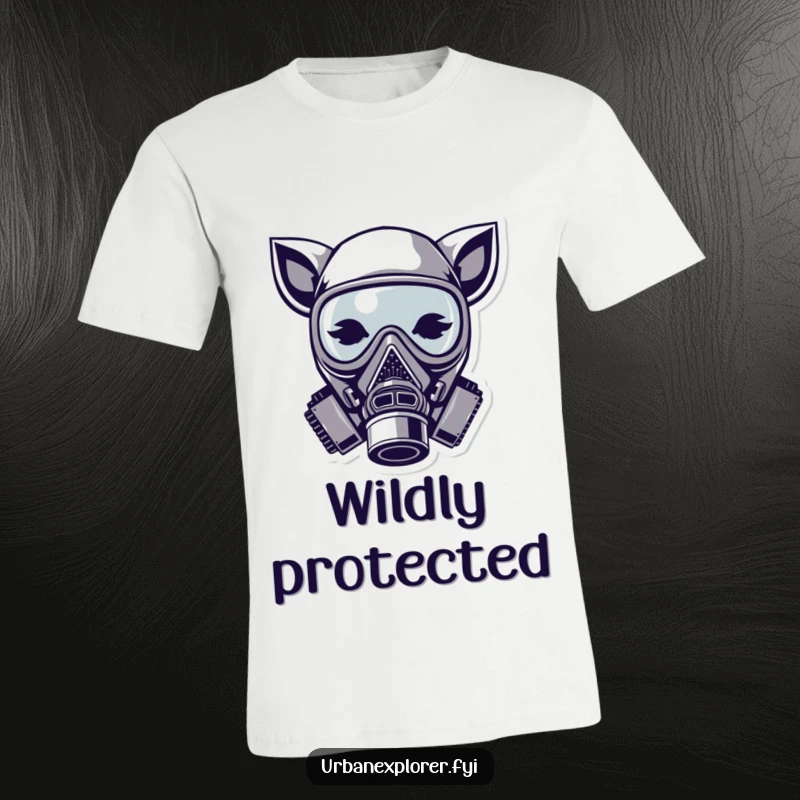 Funny gas mask t-shirt, cute animal ears, stylized mask, edgy graphic tee, gift for trendsetter.