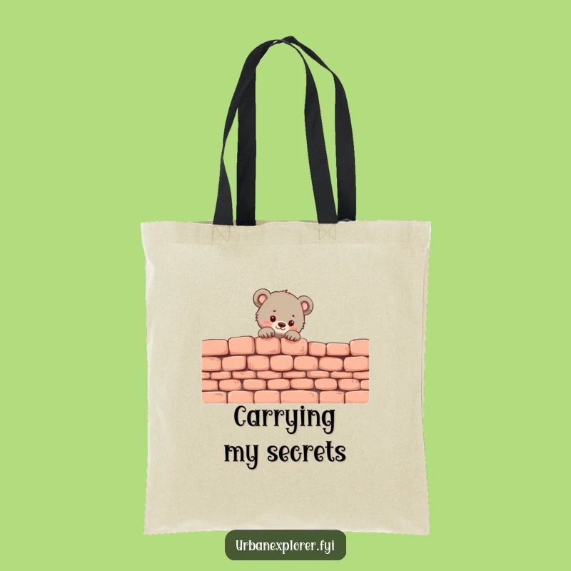 Funny Bear Cub Peek Tote Bag: Tiny Cub Over Wall, Practical Funny Gift