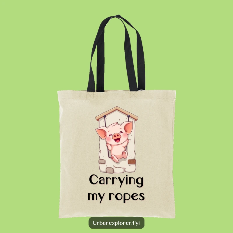 Funny Giggling Piglet Rappelling Tote Bag - Carry Your Fun