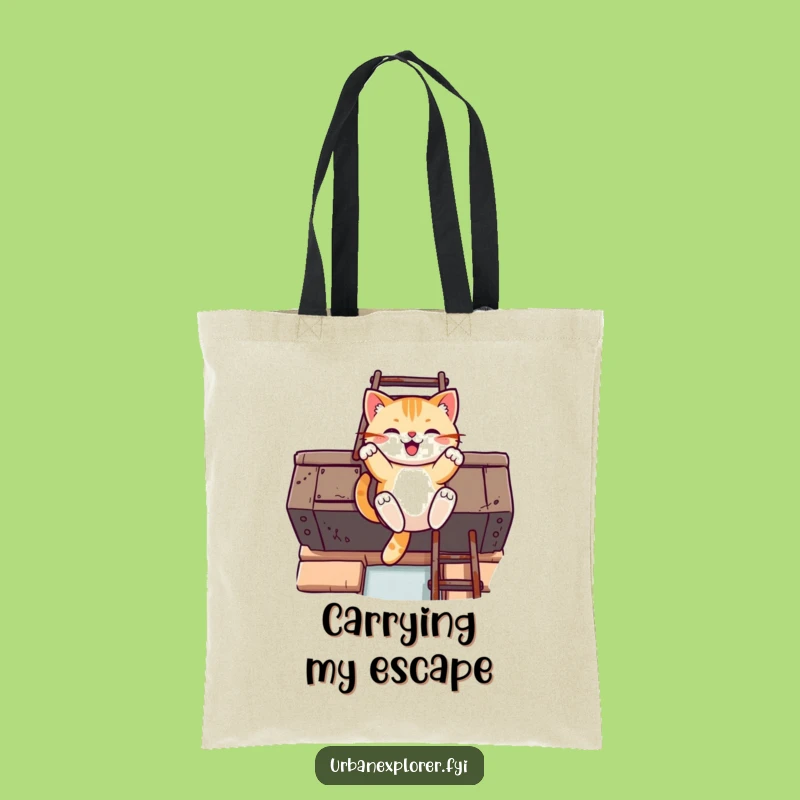 Funny Kawaii Cat Fire Escape Tote Bag: Urban Carryall, Stylish Cat Lover Gift