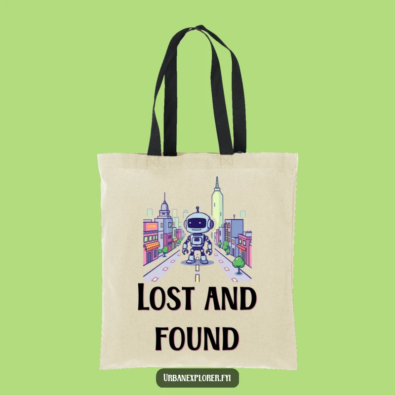 Funny Pixel Robot City Tote Bag: Stylish Cartoon Carryall for Tech Lovers