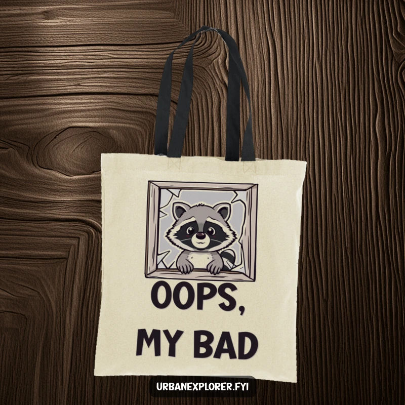 Funny raccoon tote bag, cartoon raccoon peeking window, reusable shopping bag, humorous animal tote, gift for raccoon fan.